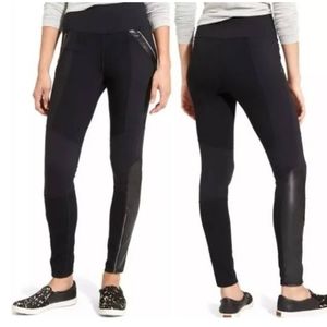 Athleta Women’s Ponte‎ Luxe Faux Leather Panel Zipper Black Leggings Small